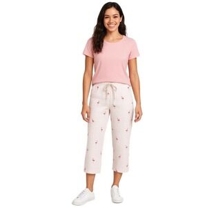 Gap Body Pink Flamingo Print Elastic Waist Drawstring Relaxed Crop Pant S Petite